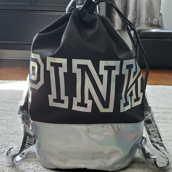 PINK Holo Drawstring Ripstop Backback - Picture 7 of 8